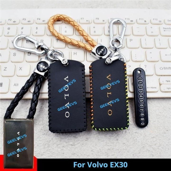 Leather Car Bluetooth Key Case Car Keychain for Volvo EX30 - Geelyevs