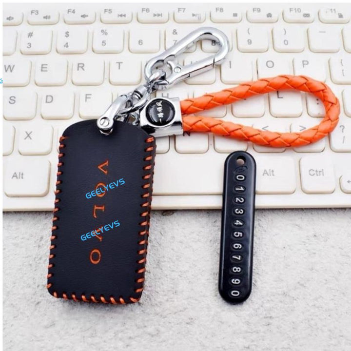 Leather Car Bluetooth Key Case Car Keychain for Volvo EX30 - Geelyevs