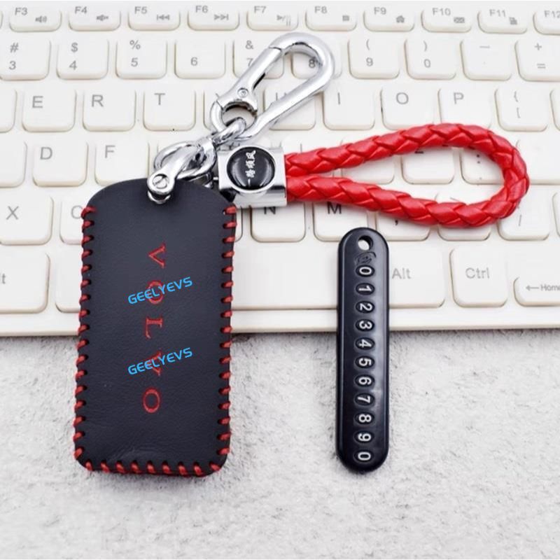 Leather Car Bluetooth Key Case Car Keychain for Volvo EX30 - Geelyevs