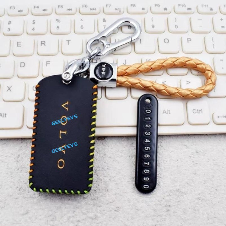 Leather Car Bluetooth Key Case Car Keychain for Volvo EX30 - Geelyevs