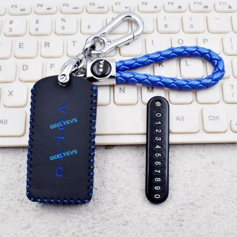 Leather Car Bluetooth Key Case Car Keychain for Volvo EX30 - Geelyevs