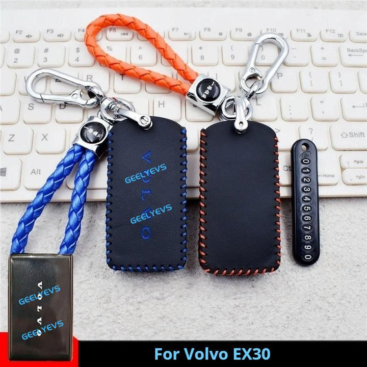 Leather Car Bluetooth Key Case Car Keychain for Volvo EX30