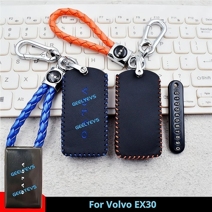 Leather Car Bluetooth Key Case Car Keychain for Volvo EX30 - Geelyevs