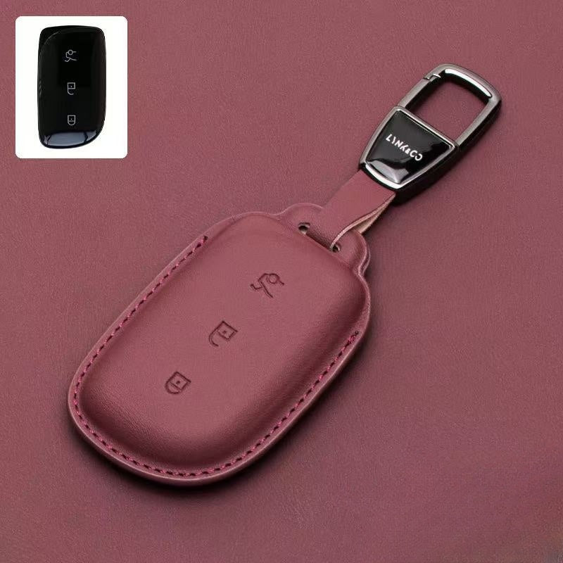 Luxury Leather Car Key Case Cover Fob Shell for Lynk & Co 02 - Geelyevs