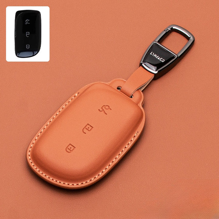 Luxury Leather Car Key Case Cover Fob Shell for Lynk & Co 02 - Geelyevs